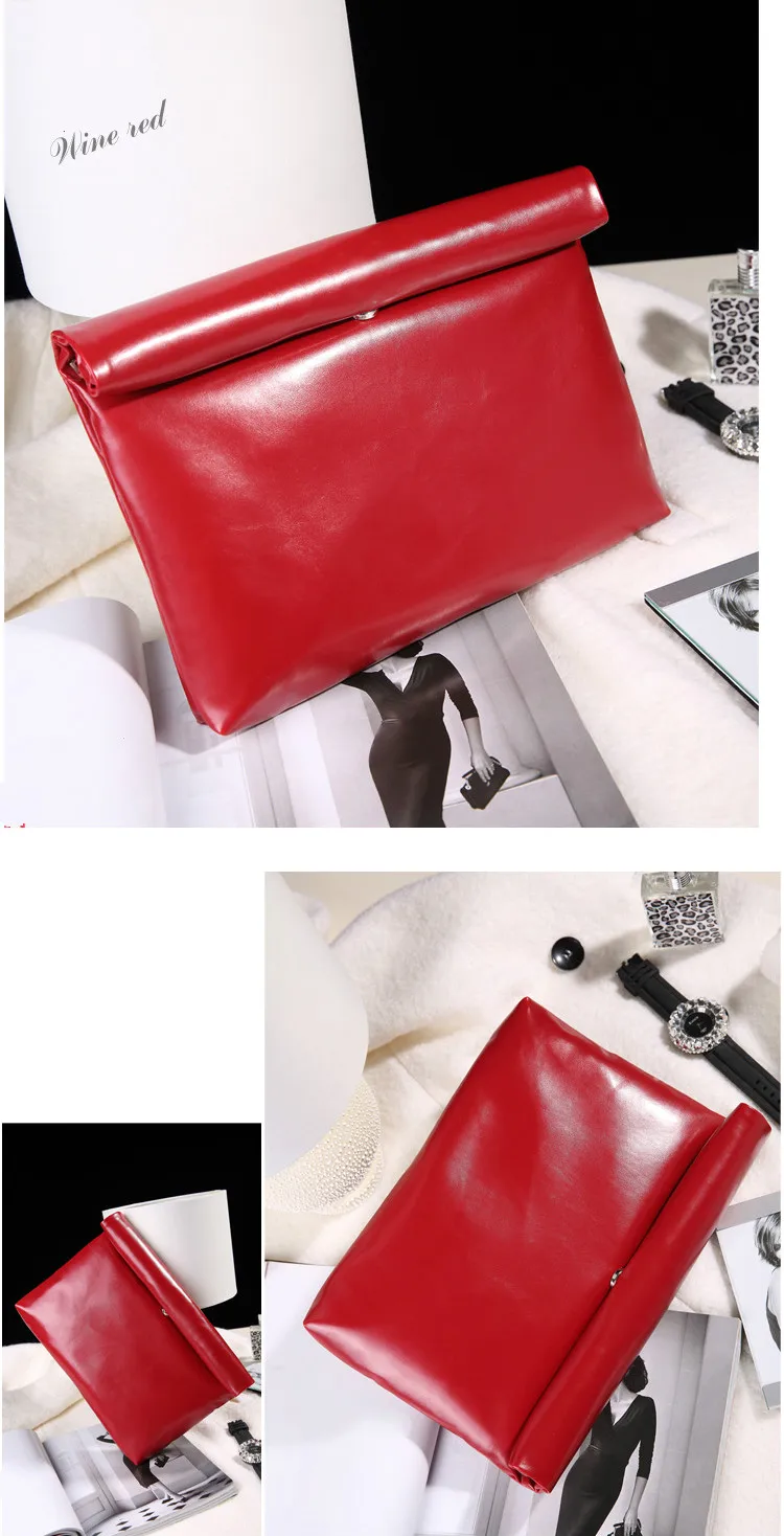 Новая мода женский портфель из ПУ-кожи роскошная сумка конверт большой клатч кошелек сумка дорожная дизайнерская однотонная черная синяя красная