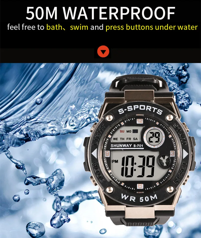 Sport Kids Electronic Watch Student Swimming Children Digital Watches Waterproof 50M Shockproof Luminous Gifts Kids Clock S701