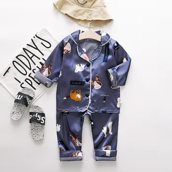 

Children's boys and girls long-sleeved cartoon animal buttons printed pajamas home service suits fashion comfortable пижама S4