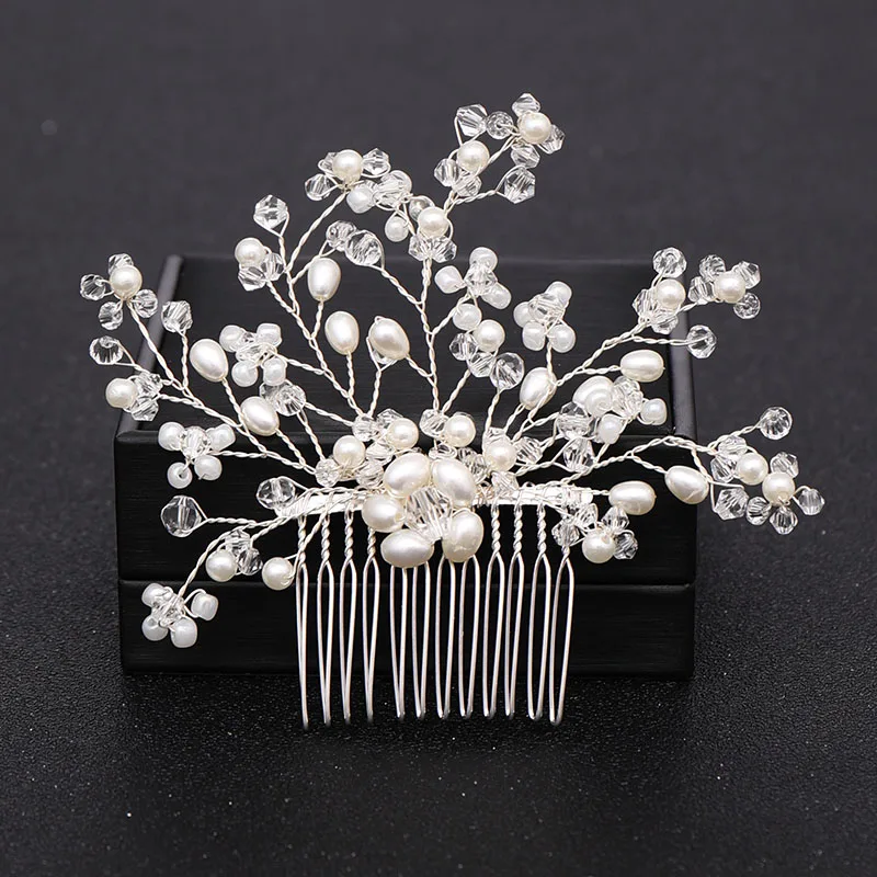 Silver Трендовые свадебные гребни для волос с серебряным жемчугом и кристаллами, аксессуары для волос для невесты, головной убор с цветами для женщин, украшения для волос невесты, ювелирные изделия - Окраска металла: Silver