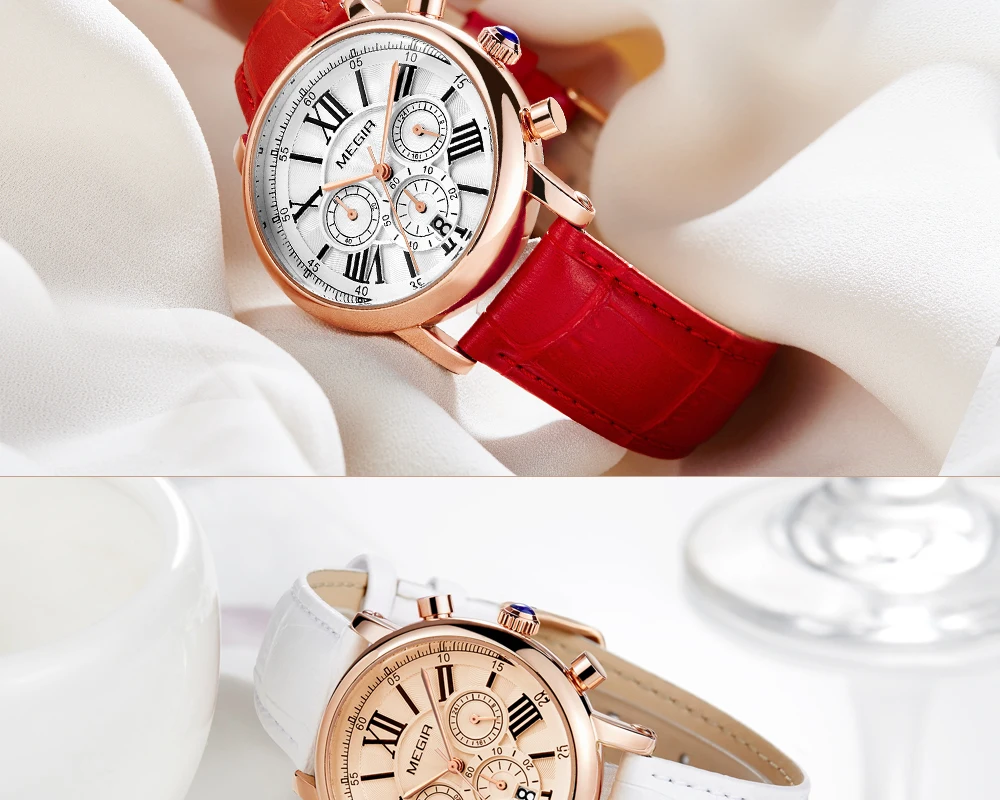 Часы MEGIR из розового золота с дизайном женские модные повседневные кожаные женские наручные часы женские часы с хронографом кварцевые часы