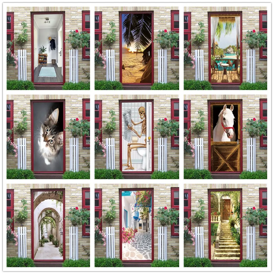 Stickers on the Doors PVC Waterproof Self Adhesive Wallpaper for Door