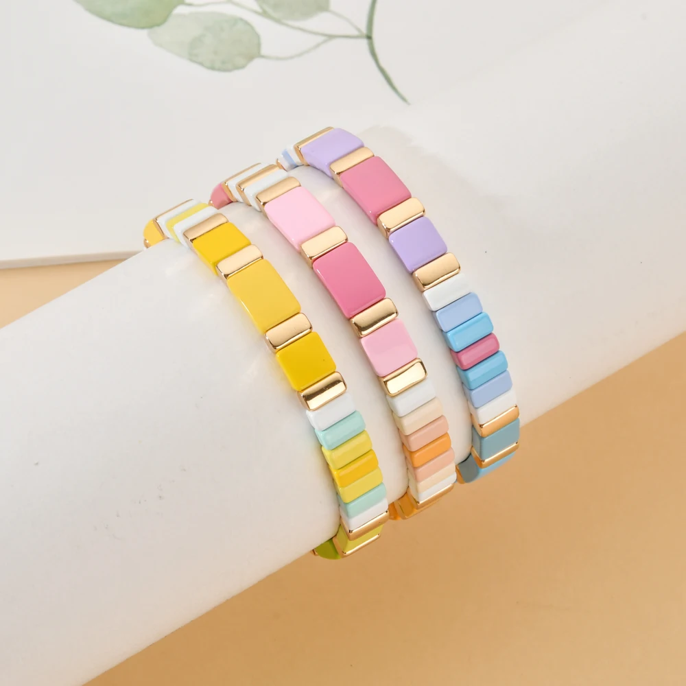 Boho Enamel Tile Bracelet Girl Jewelry Rainbow Pulsera For Women