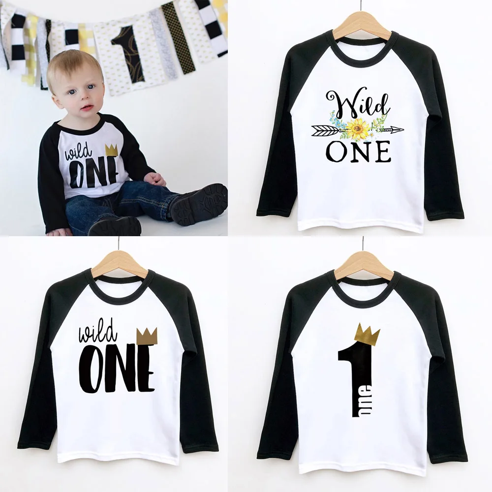 

Wild One Boys Girls Outfit First Birthday T-shirt Long Sleeve Raglan Tee Shirts Toddler Baby Fashion Tops Tee Shirt Drop Ship