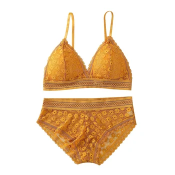 

Women Lace Bra Underwear Set Straps Panty Bandage Deep Plunge V Neck