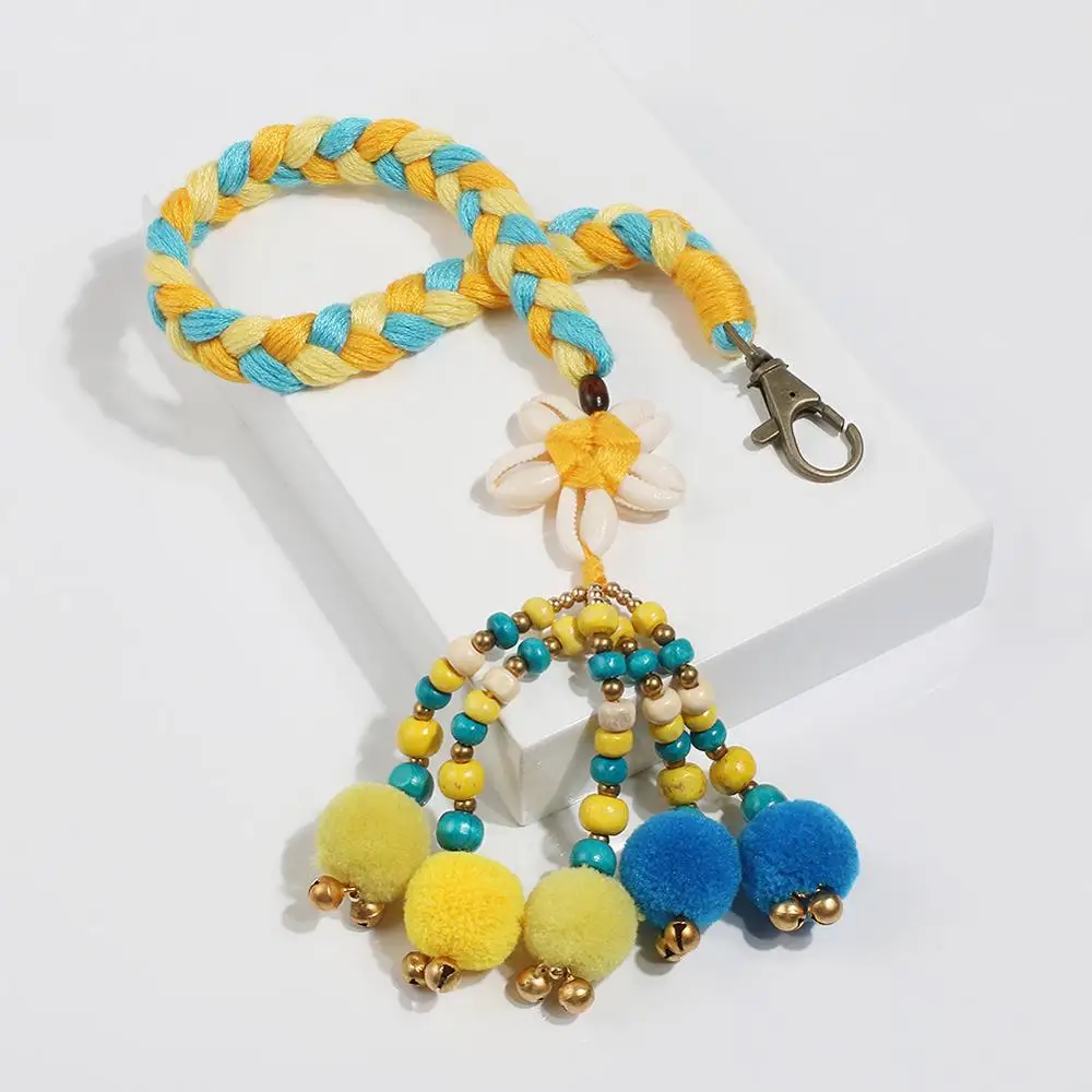 

Long Bohemia Pom Pom Shell Keychain for Women Wave Pom Pom Shell Bag Charm Car Holder Jewelry Gift Drop Shipping