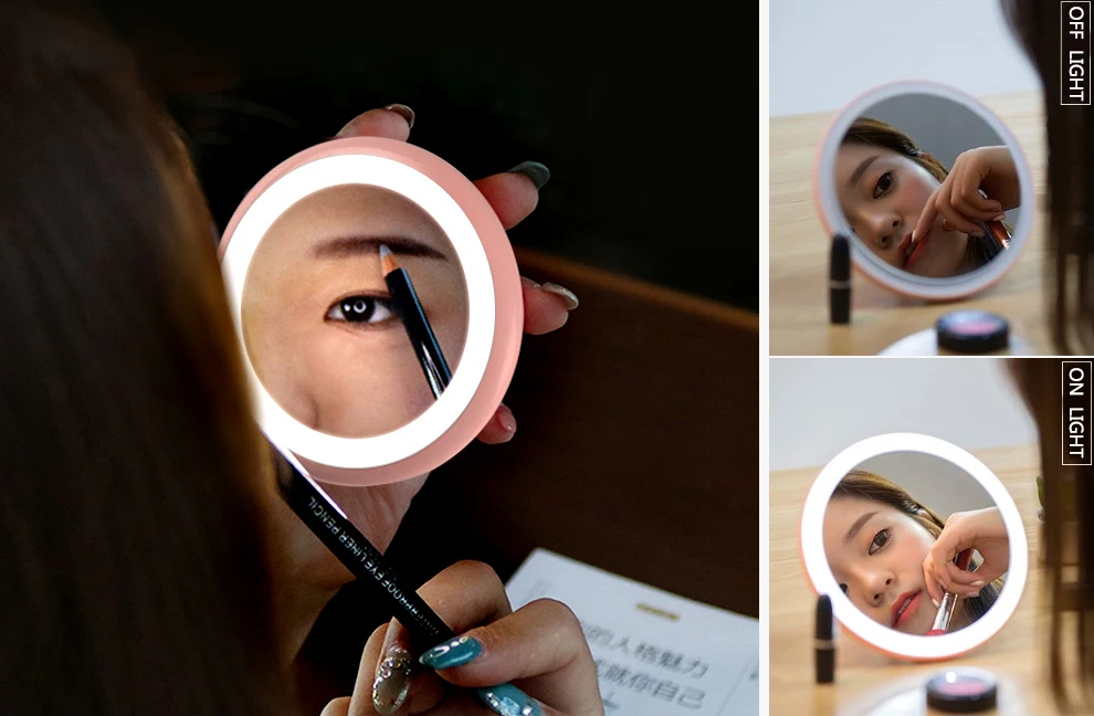 Портативная группа ламп Мини светодиодный макияж зеркало с 12 Светодиодный s перезаряжаемый круглый HD косметическое зеркало для женщин принадлежности для макияжа