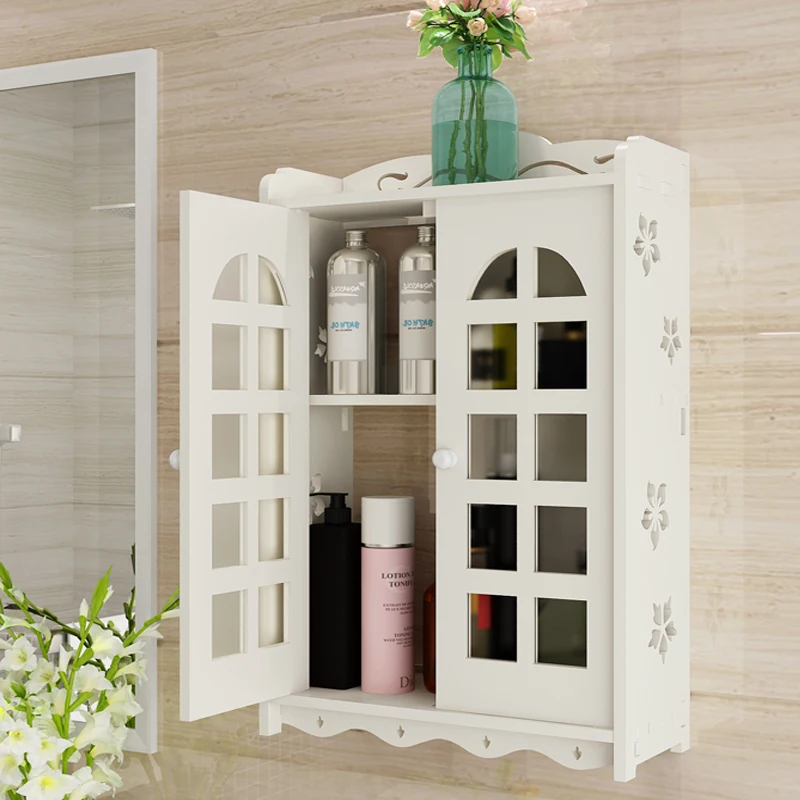 Fashion Bathroom Shelf  Wood-plastic Waterproof Cosmetic Storage Cabinet Wall Mounted Type 2