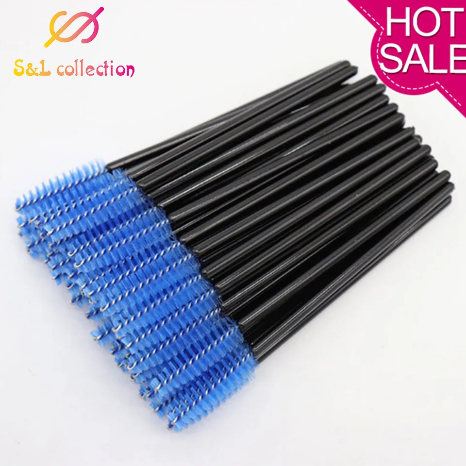 Eyelash Extension Disposable Eyebrow brush Mascara Wand Applicator Spoolers Eye Lashes Cosmetic Brushes Set makeup tools - Цвет: Темно-синий