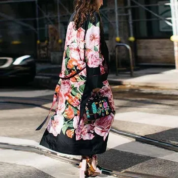 

Fashion Print Floral Long Wool & Blends Ladies Coat Women's Black Jacket Loose Winter Korean Womens Vintage Coat Plus Size