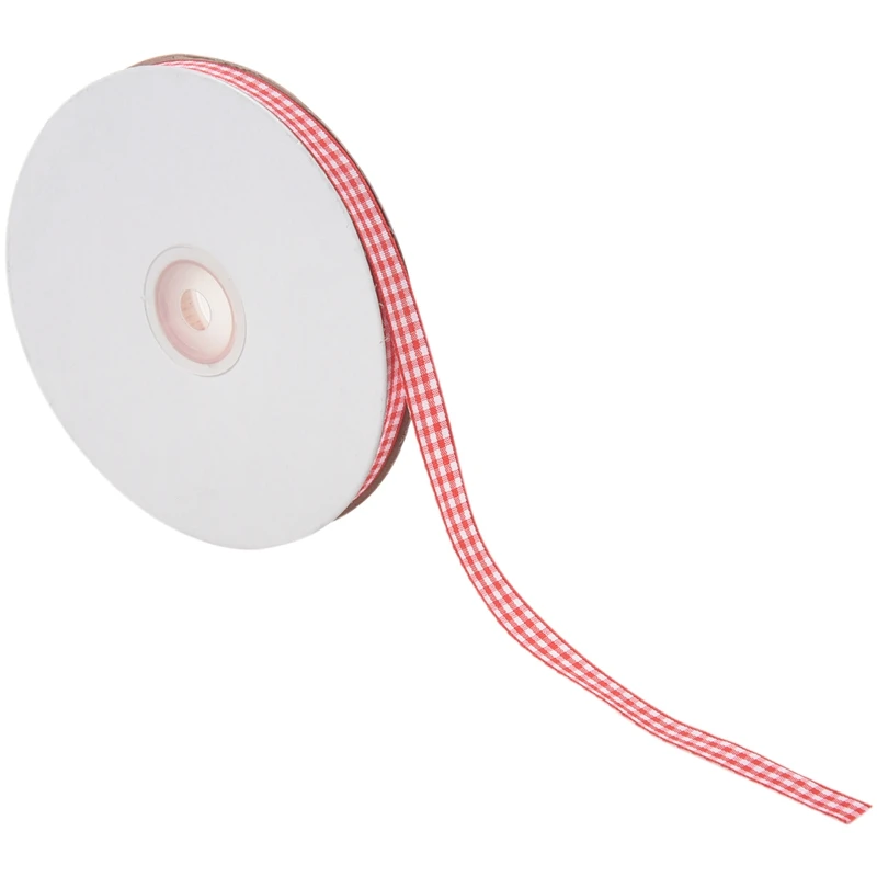 

45m Full Reel Cut Lengths Gingham Ribbon Sewing Crafts, 10mm Wide Red