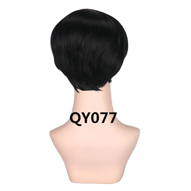 Qqxcaiw женщины короткий прямой Боб вырезает черные парики естественный цвет термостойкие синтетические волосы парики - Цвет: Угольно-черный