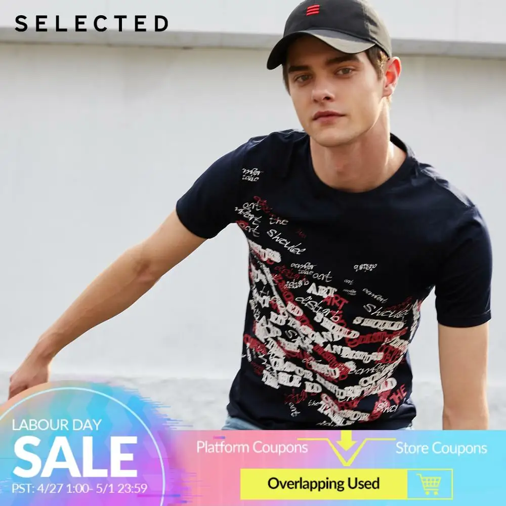 

SELECTED Men's 100% Cotton Letter Printed Short-sleeved Casual Summer T-shirt S | 419201630