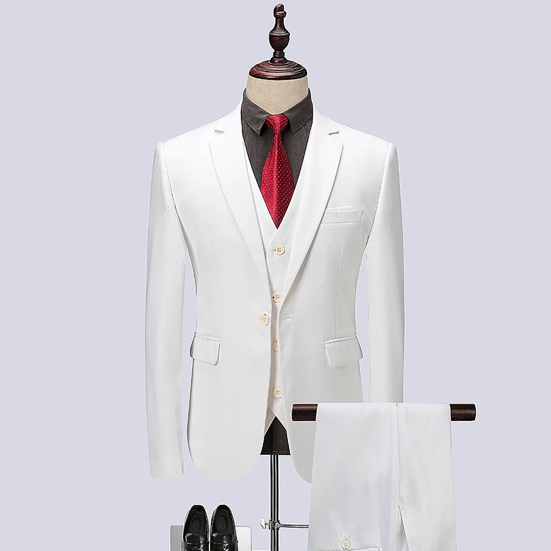 

2020 new men's large size suit solid color slim three-piece suit, fashion business casual men's overalls groom wedding dress 6XL