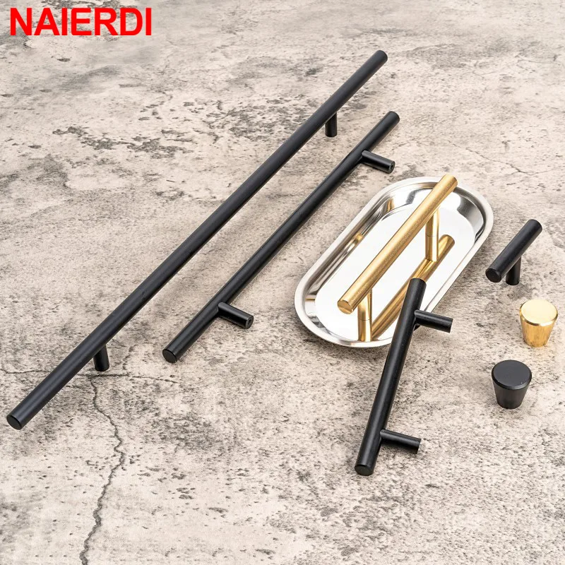 Brushed Gold Straight Door Handle Cabinet Handles Stainless Steel Black Kitchen Cabinet Knobs Furniture Hardware Furniture Handles