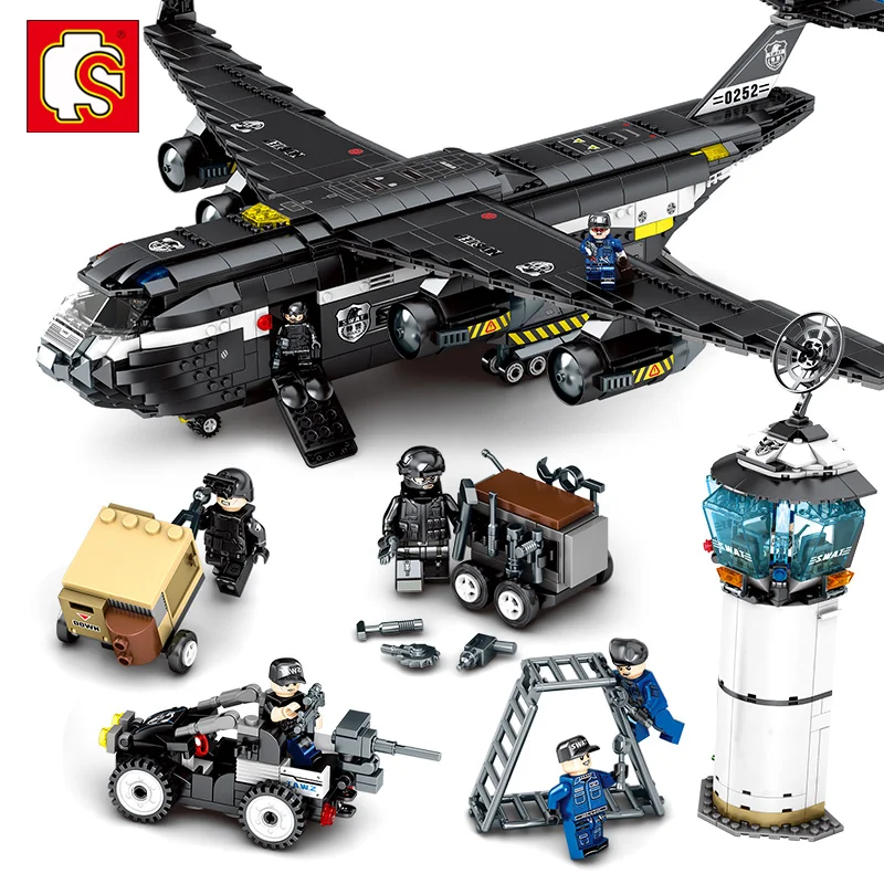 

Large transport Police Aircraft SWAT Helicopter Plane Black Hawk Project Model Building Blocks Bricks Kids DIY Gifts Toys 102527