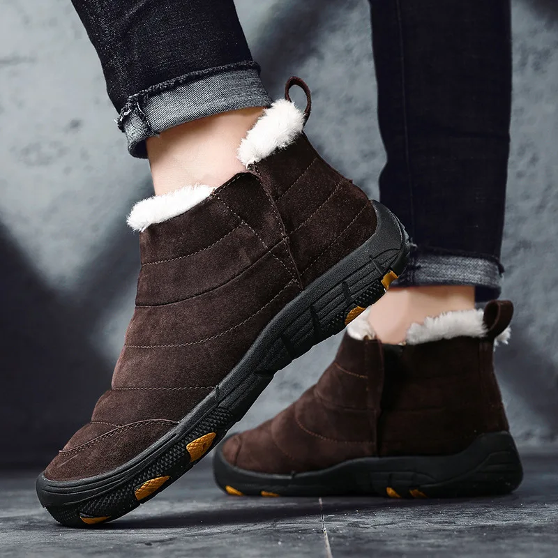 Skup Merkmak zimowe męskie buty ciepłe antypoślizgowe botki 2019 nowy okrągły nosek buty w stylu casual wodoodporny duży rozmiar męskie zimowe botki