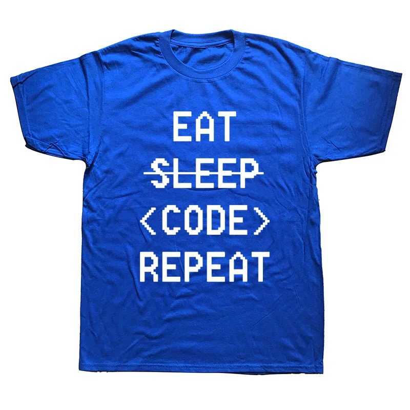 Футболка мужская с надписью Eat Sleep Code хлопковая Модная рубашка коротким рукавом