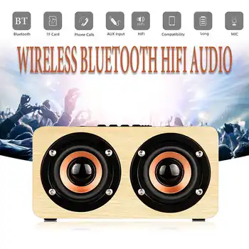 

Portable Retro Wooden Wireless bluetooth Speaker Mini 3D Dual Loudspeakers HiFi Shock Bass Soundbar Music Player Support TF Card