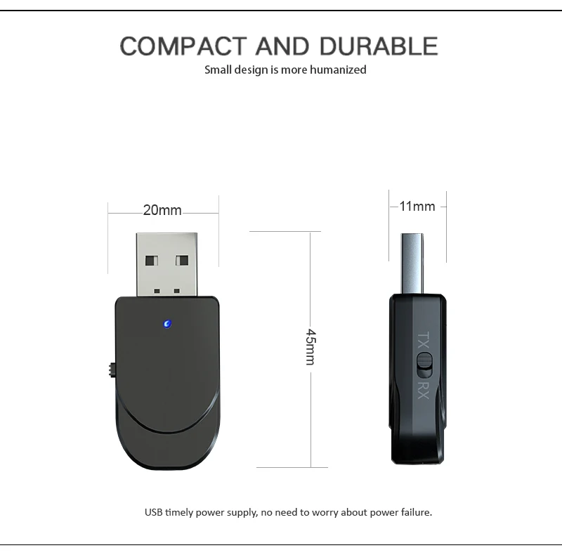 Plug and Play for PC, 3 IN 1 Bluetooth 5.0 Audio Receiver Transmitter Stereo USB 3.5MM Jack AUX Wireless Adapter For TV Car MP3