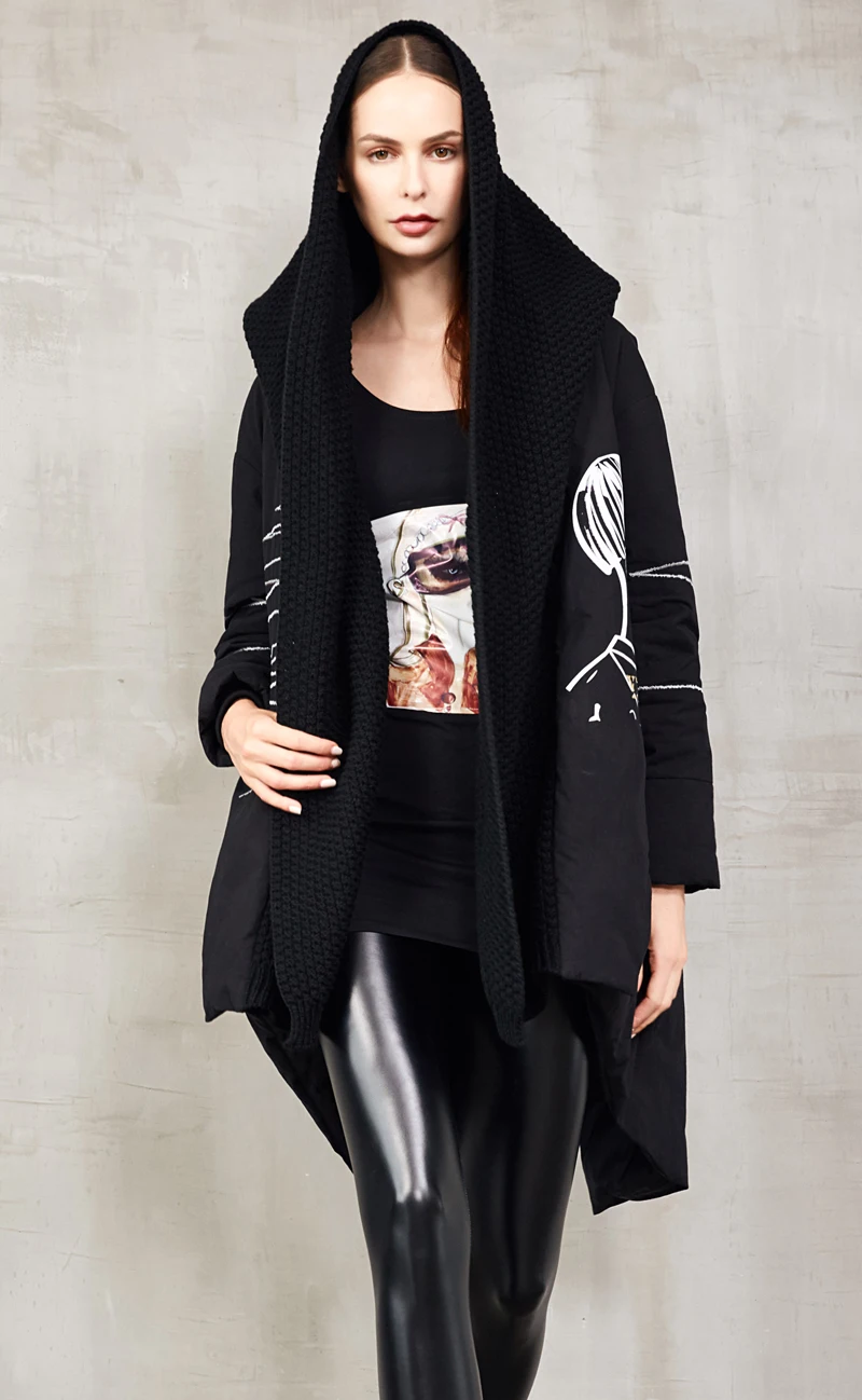 Высокое качество зимнее женское Европейское дизайнерское подиумное модное асимметричное длинное пуховое пальто с принтом Высококачественная брендовая пуховая куртка