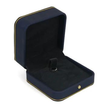 

Navy Wedding Ring Box with Gold Rim Engagement Valentine Love Birthday Gift Jewelry Charm Bracelet Boxes Packaging Case