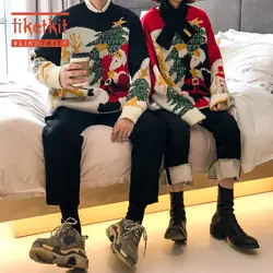 Liketkit, мужские Рождественские свитера, 2019, пары, с рисунком, Повседневные свитера, мужские, плотные, теплые, вязаные, забавные пуловеры для