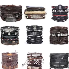 Новые 5 шт/партия 4 шт смешанные стили плетеные браслеты или 6 шт кожаные браслеты для мужчин обернуть браслет вечерние подарки много стилей Винтаж