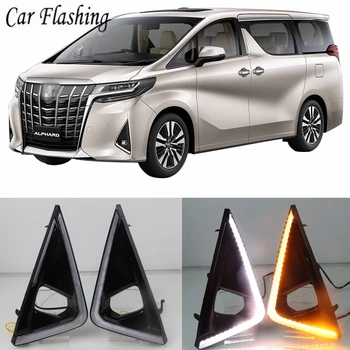 

Car Flashing 1Pair LED Daytime Running Light For Toyota Alphard 2018 2019 Yellow Turn Signal Relay Waterproof 12V DRL Fog Lamp