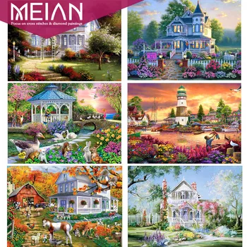 

2020 MEIAN Garden DIY Diamond Painting Landscape New 5D Cross Stitch Pattern Resin Round Diamond Embroidery Mosaic Decoration