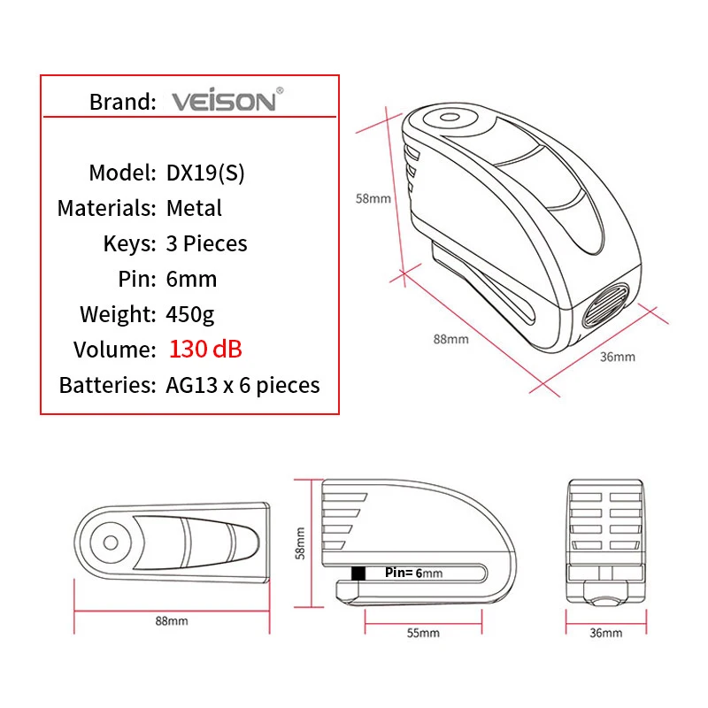 VEISON moto rcycle водонепроницаемый мотоциклетный замок с сигнализацией, металлический дисковый замок для мотоцикла rbike, защита от кражи, тормоз, Alarma, замок для скутера