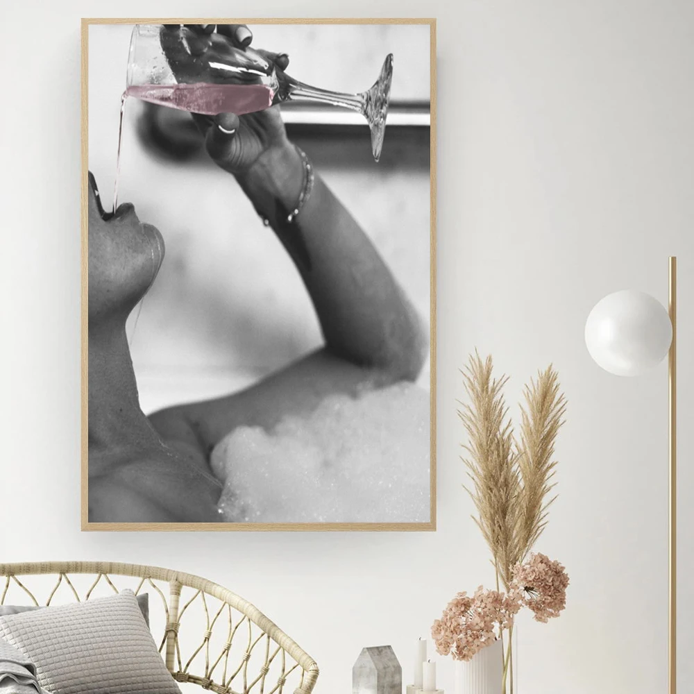Fashion-Woman-Drinking-Rose-Champagne-In-Bubble-Bath-Canvas-Prints-Modern-Painting-on-The-Wall-Picture (1)