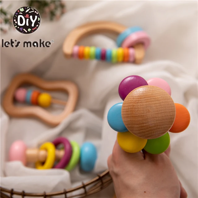 Let's Make 0-12 Months HOT SALE baby rattle Toys Colorful Wooden Blocks Music Rattles Graphic Cognition Early Educational Toys F 2