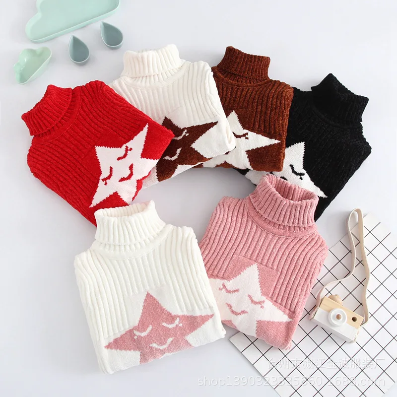 

Children Sweater Winter Thicken Turtleneck Knitted Girls Boys Sweater Long Sleeve Kids Pullover Tops Star Sweaters Kids Clothes
