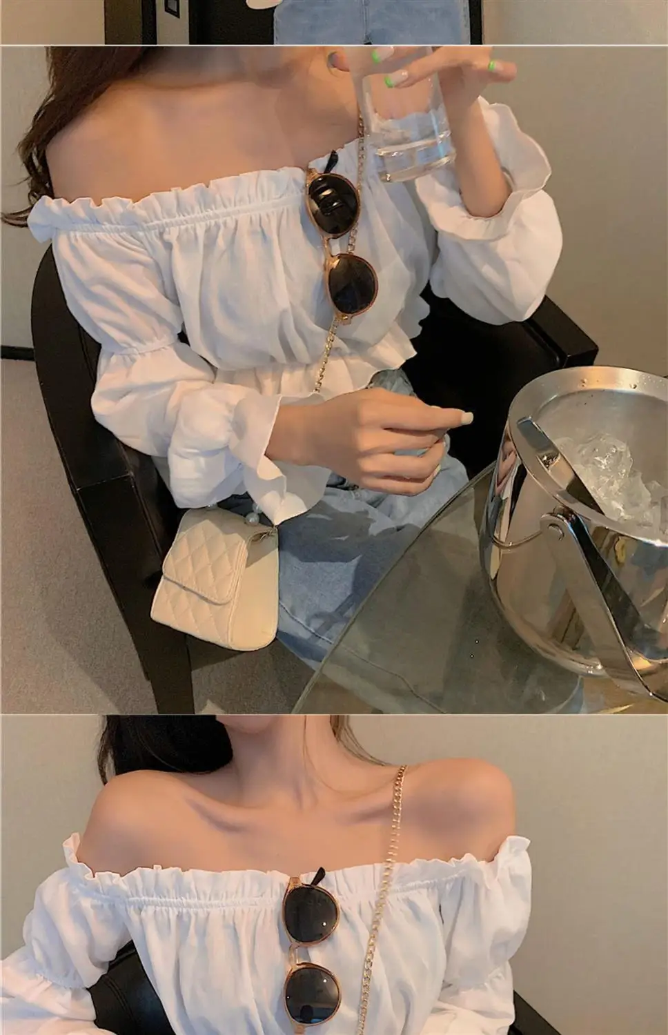 chiffon off shoulder ruffle top