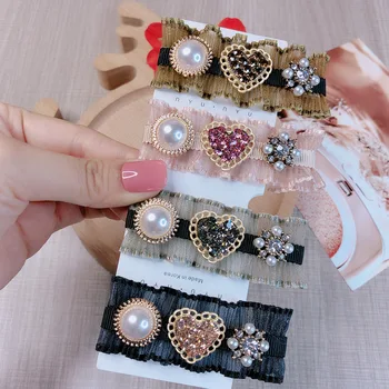 

Korean Sweet Lace Bling Crystal Heart Hair Clips Hairband Bobby Pin Barrette Hairpins Headdress Accessories Beauty Styling Tool