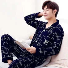 FAKUNTN Summer Casual Striped Cotton Pajama Sets Men Short Sleeve Long Pants Sleepwear Pyjama Male Homewear Lounge Wear Clothes