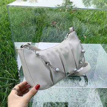 

Elegant Female Chain Tote bag 2020 Fashion New High-quality PU Leather Women's Designer Handbag Pleated Shoulder Messenger Bag