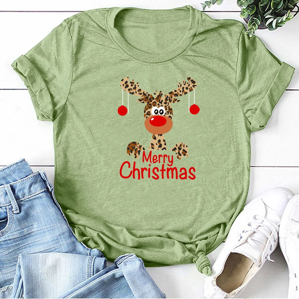 Women Cute Leopard Reindeer Deer Women T Shirt Fashion Merry Christmas Print Harajuku Short Sleeve T-Shirt Woman Tops Clothing Women Cute Leopard Reindeer Deer Women T Shirt Fashion Merry Christmas Print Harajuku Short Sleeve T-Shirt Woman Tops Clothing