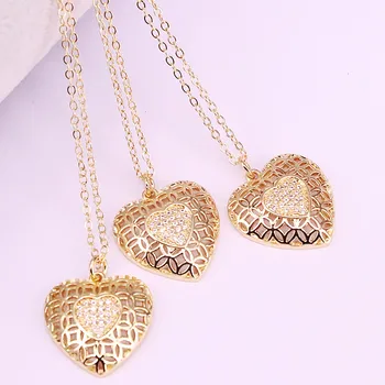 

8Pcs Gold Filled Micro pave cz Hearts Pendant Necklace Fashion Jewelry for Woman