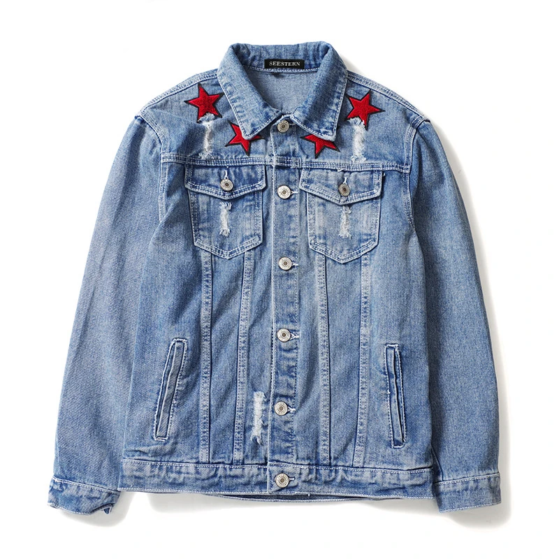 Seestern Новинка 19 мужская куртка с длинными рукавами вышивка звезда embroid модная Высококачественная джинсовая бейсбольная куртка куртки абстрактные Топы