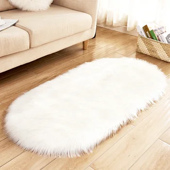

Oval Hairy Floor Mat Artificial Super Soft Tea Table Home Decoration Imitated Wool ComfortableSoft Long Plush Rug Sofa