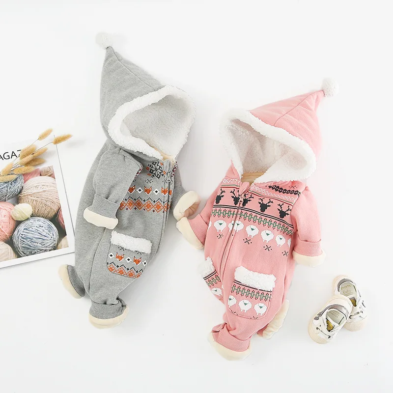 

Baby Romper Newborn Autumn Winter Christmas Baby Clothes Fleece Baby Girl Romper Cotton Hooded Baby Jumpsuit Boy Romper Jumpsuit