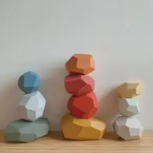 

5/10/16Pcs Nordic Colorful Wooden Stone Blocks Stacking Game Kid Educational Toy
