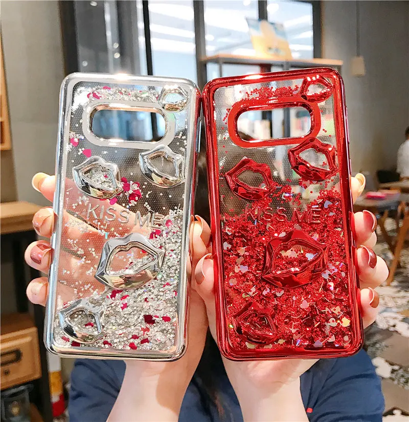 Чехол для Samsung Galaxy S7 S8 S10 Plus блестящий чехол с зыбучим песком и губами A7 2018 J2 J5 J7 Prime