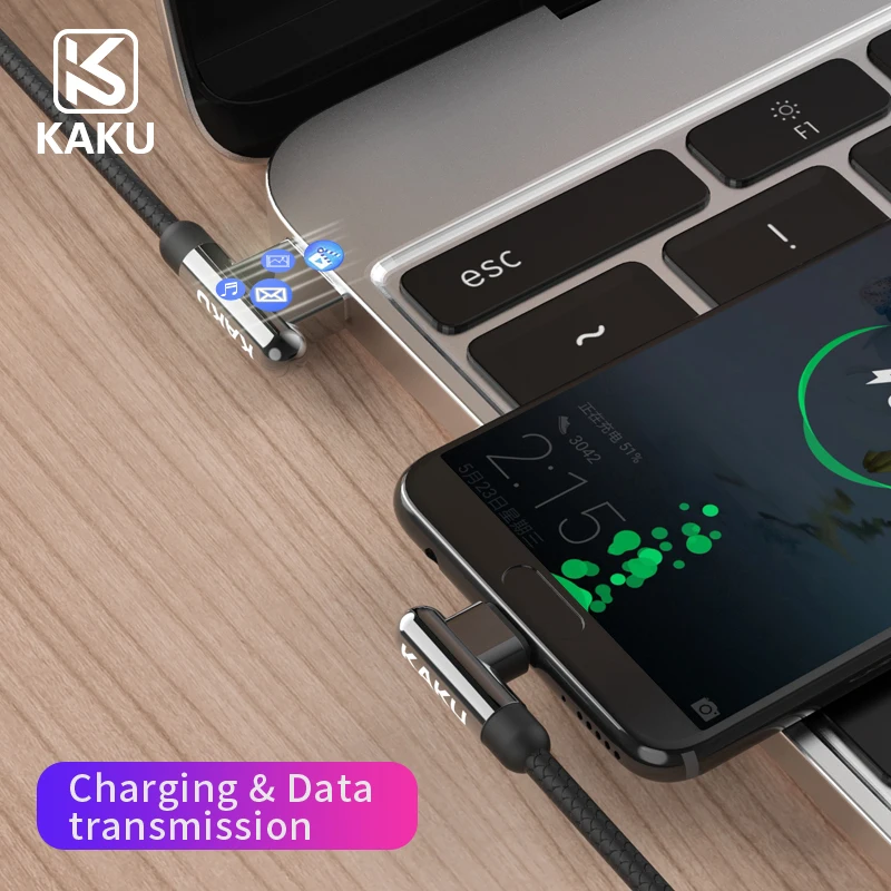 KAKU 90 degree micro usb cable for For Samsung S7 Huawei Xiaomi Redmi Fast Charging Data Sync USB Cable Mobile Phone micro cable