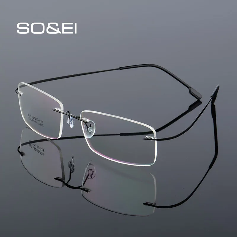 

SO&EI Titanium Alloy Super Elastic Rimless Men Business Metal Eyeglasses Frames Ultralight Clear Lens Women Myopia Glasses Frame