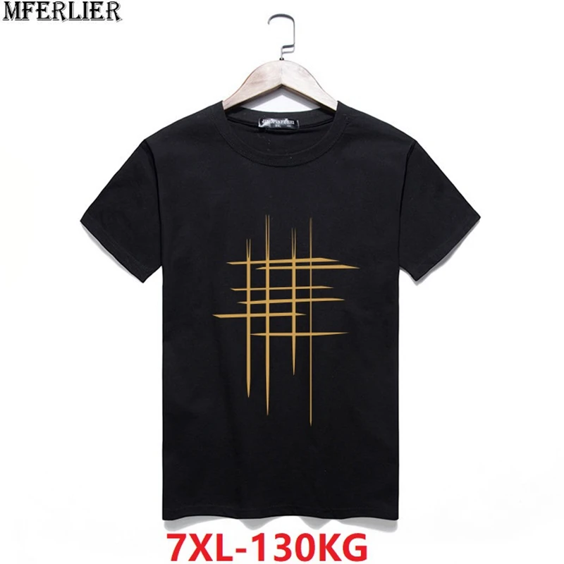 

summer men print geometric t-shirts short sleeve plus size 6XL 7XL 130KG casual cotton tees Breathable Comfortable loose tops 54