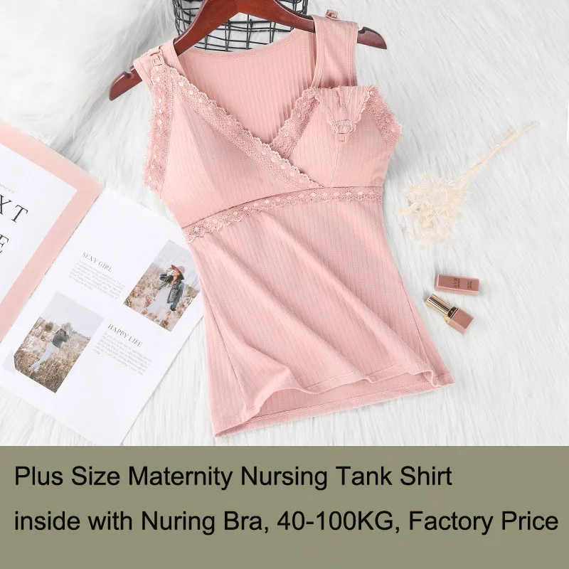 100KG Maternity Wear Nursing Tops Sleeveless Camisole Breastfeeding Clothes Pregnant Women Wireless Camis Tank Top With Bra