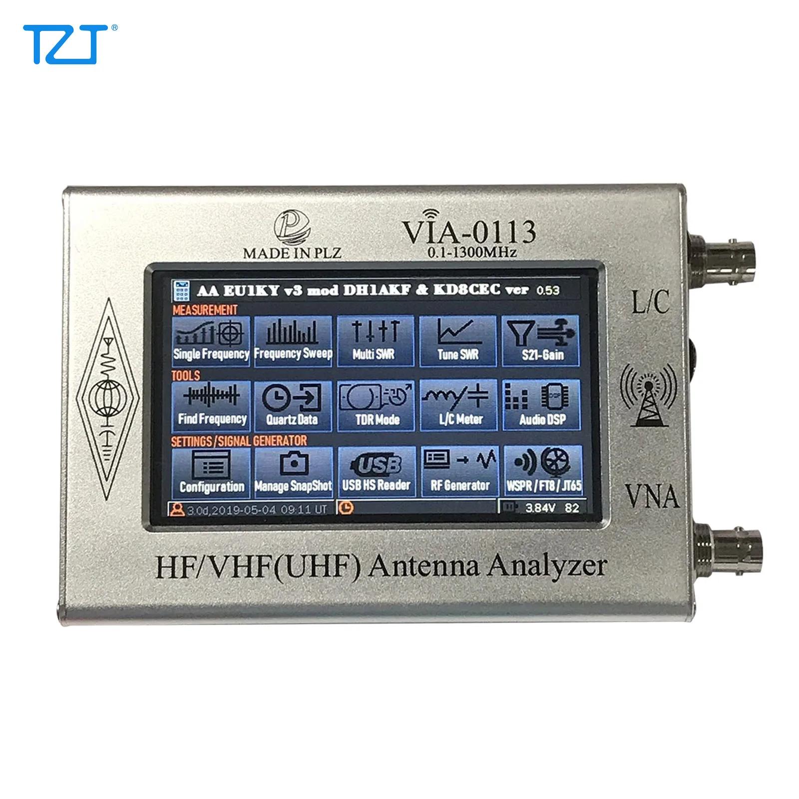TZT 0.1-1300MHz HF VHF Antenna Analyzer with 4.3" TFT Imported Capacitive Touch Screen VIA-0113 Silver | Электроника